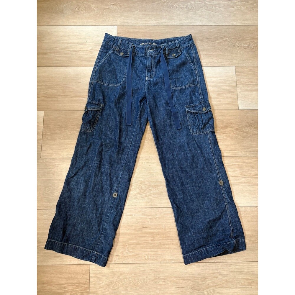 Miku Jeans Denim Cargo Pants Women's Size 14 Blue Wide Leg Y2K Roll Up Utility